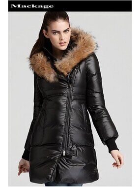 💥HOT ITEM!💥MACKAGE Liz Asiatic Racooon Trim Split Hood Down Coat in Black